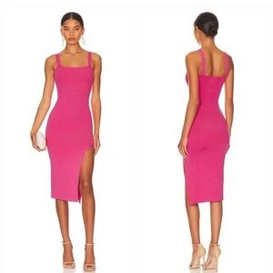 Superdown Revolve Zoe Square Neck Dress in Pink Midi Slit Size L